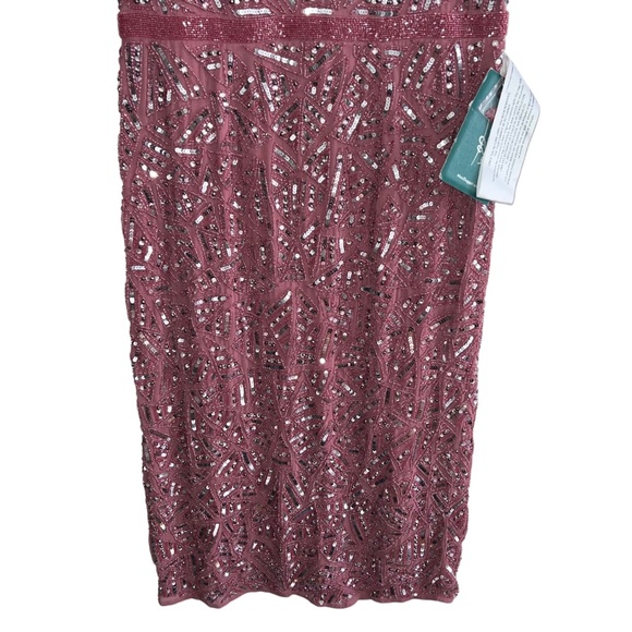 NEW NWT Mac Duggal Geometric Patterned Sequin Midi Dress Rosewood - Picture 5 of 13
